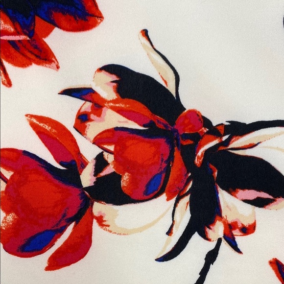 Ivanka Trump Dress Midi Sleeveless Ruched Gold Zipper Floral Red Black Size 12 - Picture 8 of 10